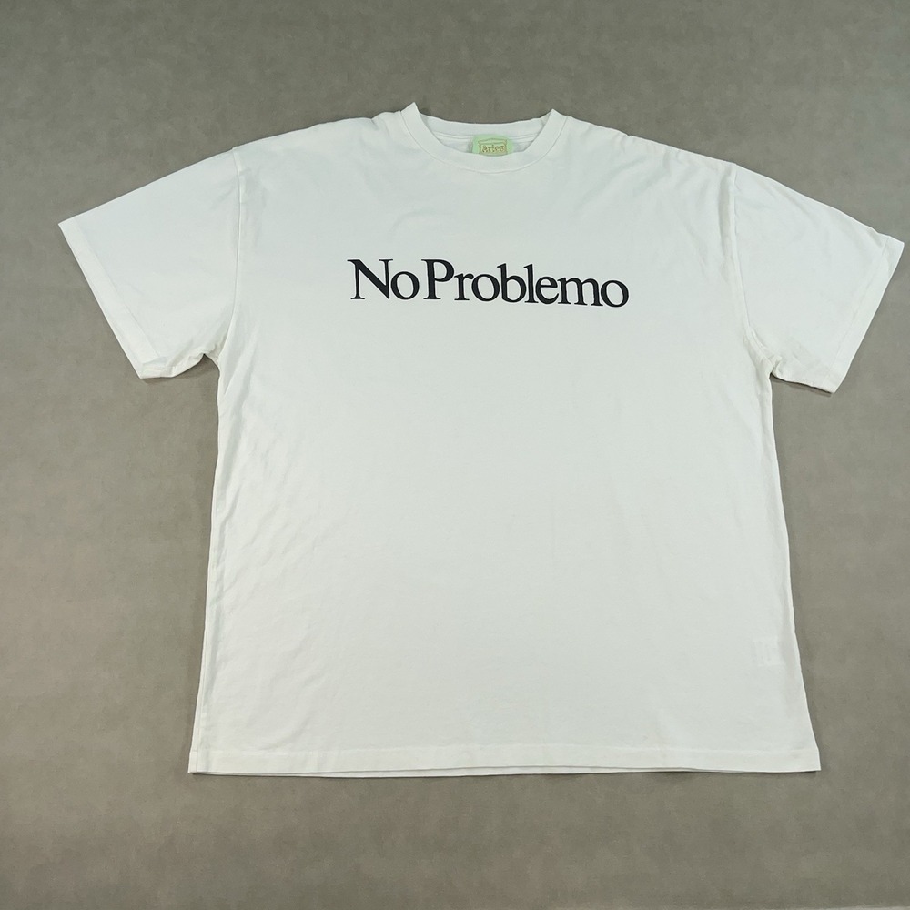 Aries No Problemo T-Shirt Mens 2XL White Graphic Designer Cotton Portugal *READ